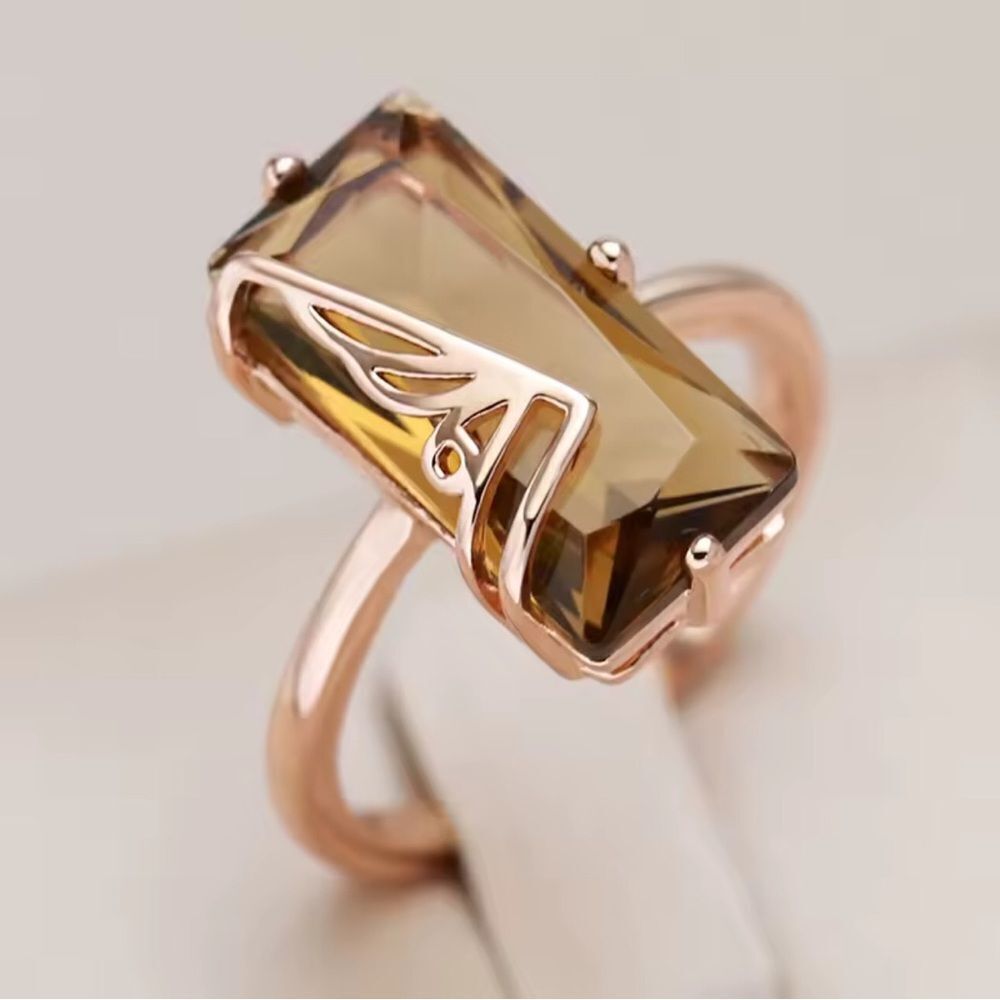 Rose Gold Ring with Brown Cubic zircon Gemstone size 7